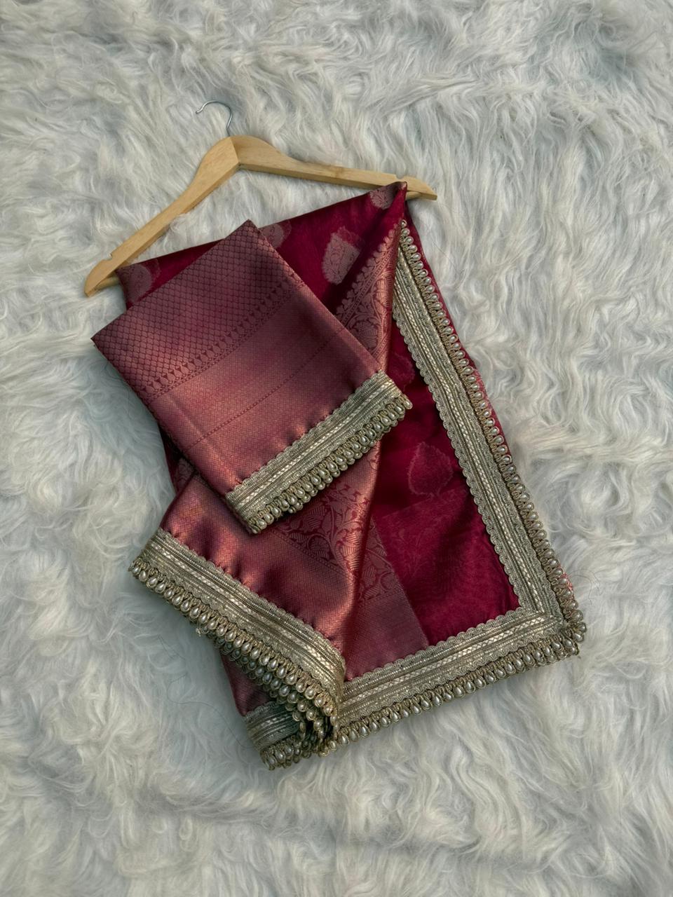 Zarina Deep Red Tissue Silk Saree