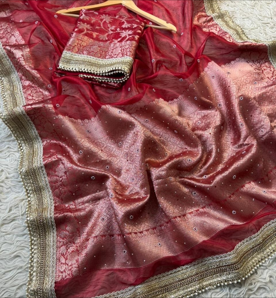 Sabah Royal Red Tissue Silk Saree