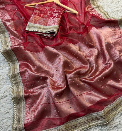 Sabah Royal Red Tissue Silk Saree