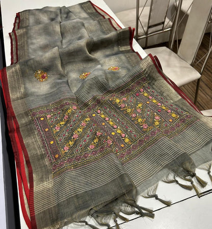 Iraah Grey Linen Tissue Saree