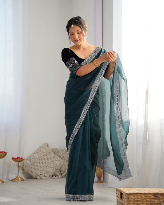 Kanchh Green Twill Net Saree