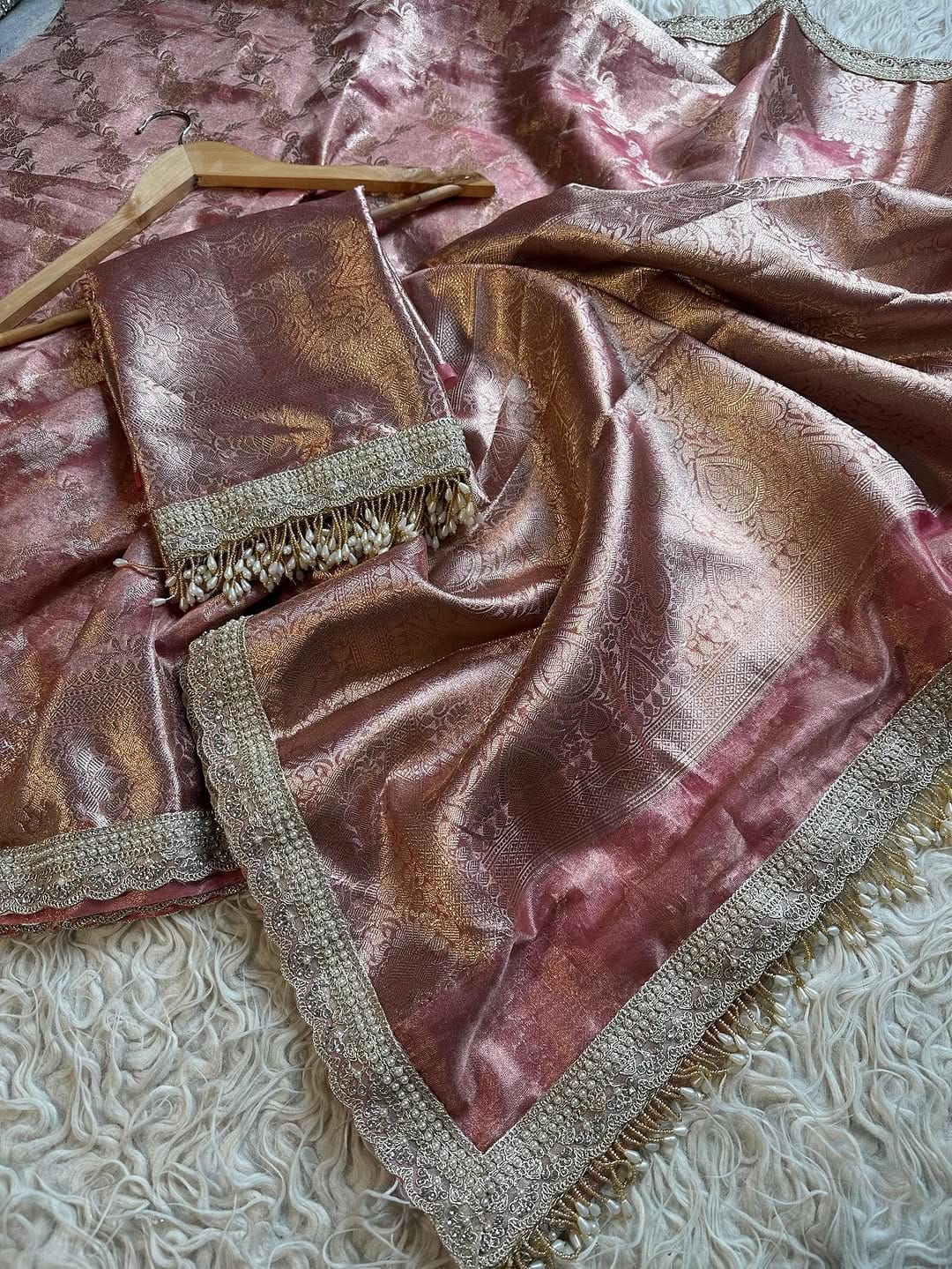 Malika Rose Gold Tissue Silk Saree