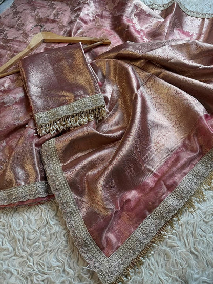 Malika Rose Gold Tissue Silk Saree