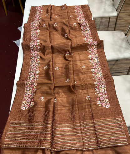 Bela Brown Tussar Saree
