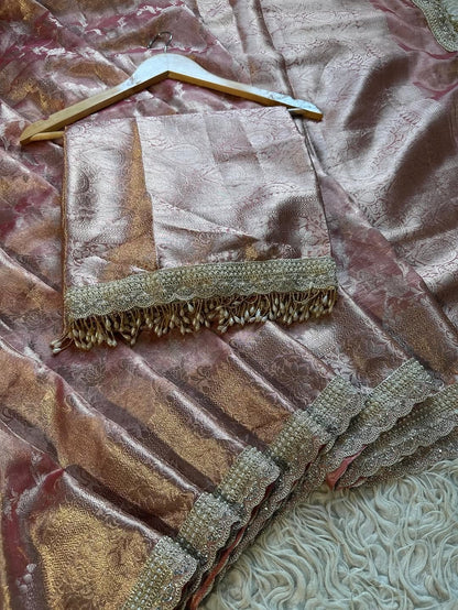 Malika Rose Gold Tissue Silk Saree