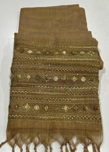 Kaavya Mustard Linen Tissue Saree