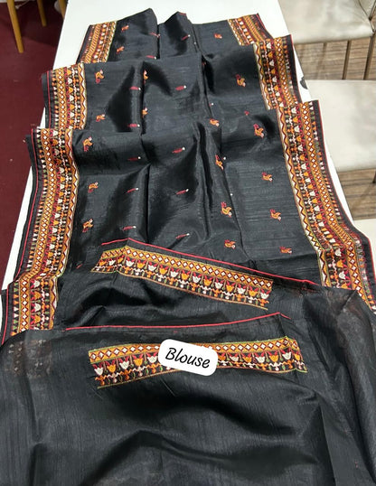 Resha Black Tussar Saree