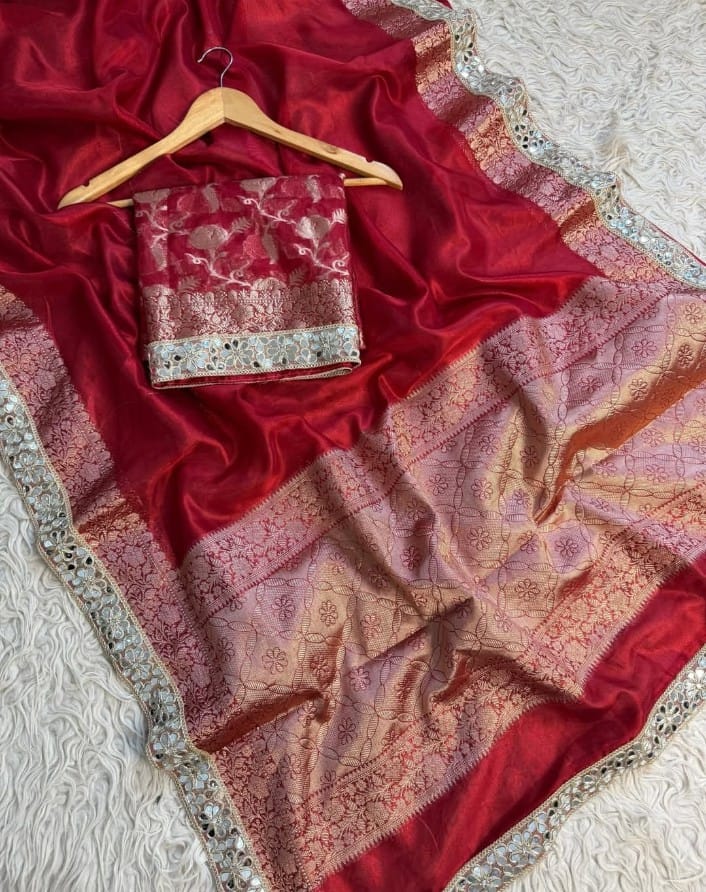 Mahira Red Tissue Silk Saree