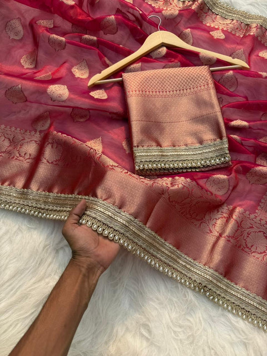 Zarina Red Tissue Saree