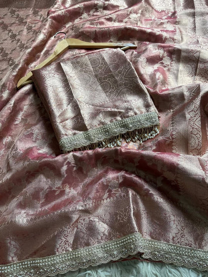 Malika Rose Gold Tissue Silk Saree