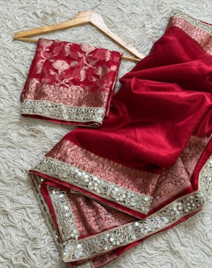 Mahira Red Tissue Silk Saree