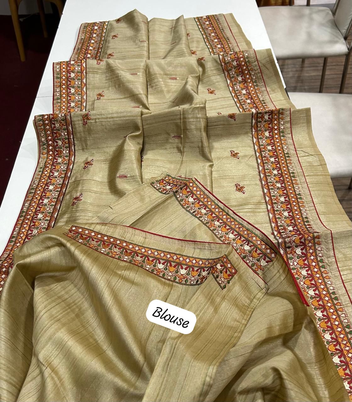 Resha Beige Tussar Saree