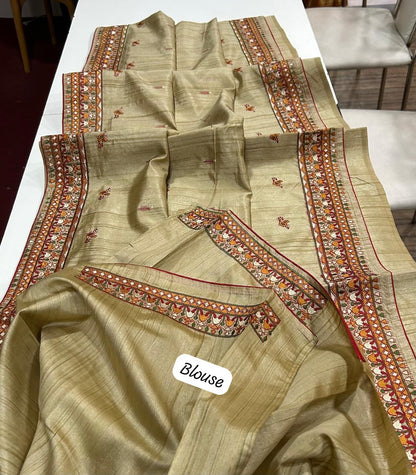 Resha Beige Tussar Saree