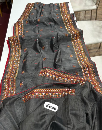 Resha Grey Tussar Saree