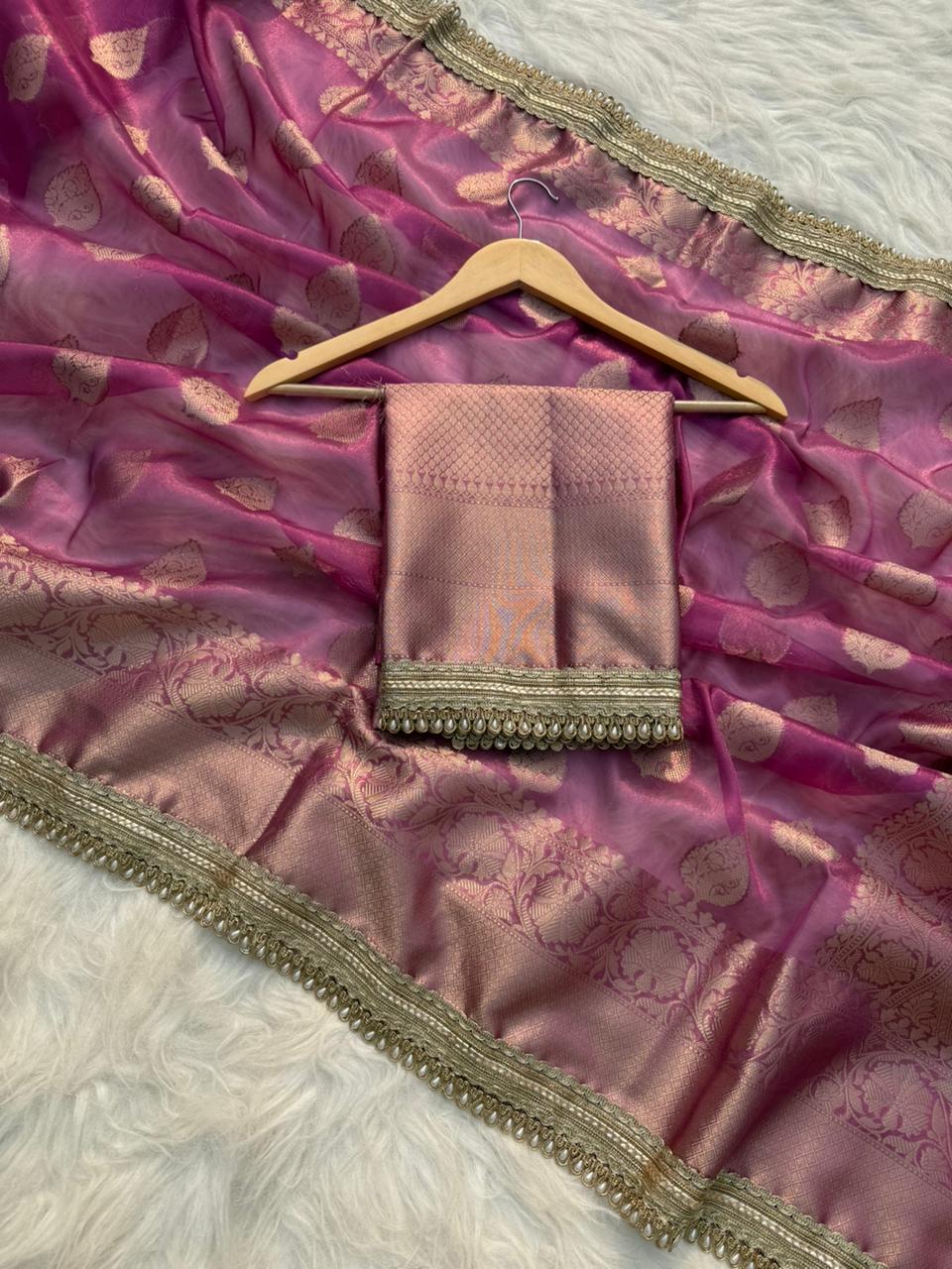 Zarina Deep Pink Tissue Silk Saree