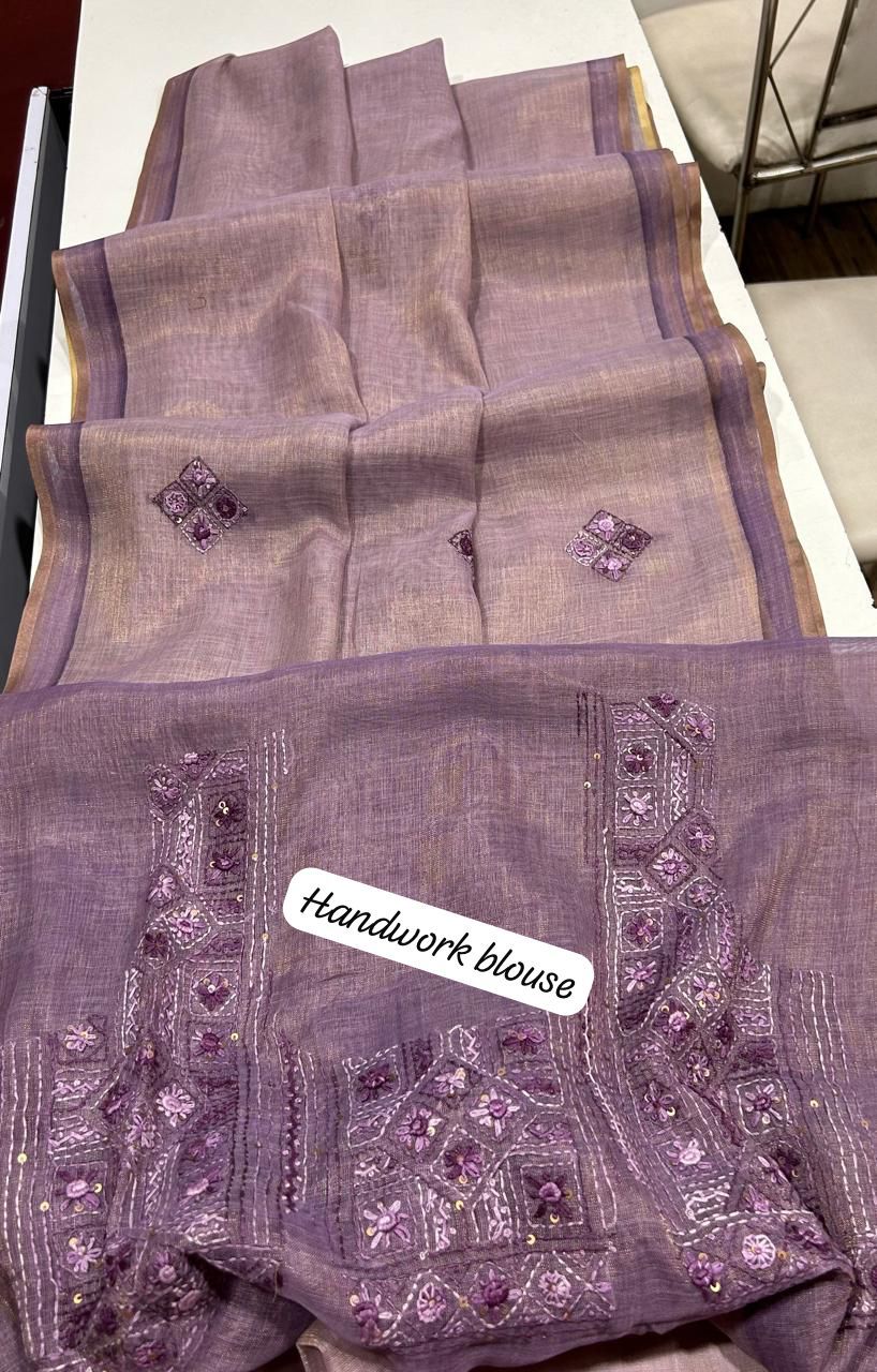 Kaavya Purple Linen Tissue Saree