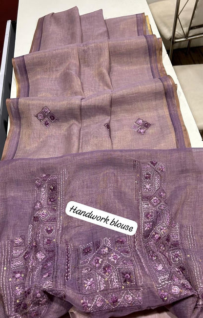 Kaavya Purple Linen Tissue Saree