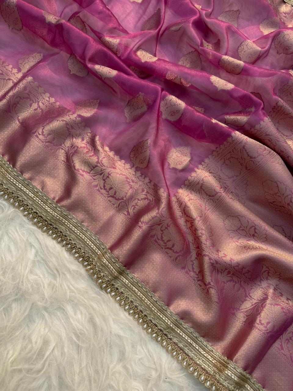 Zarina Deep Pink Tissue Silk Saree