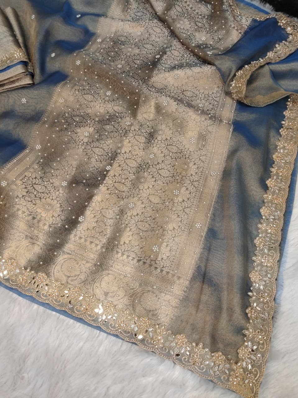 Fariha Blue Tissue Silk Saree