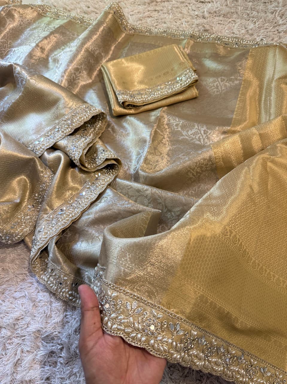 Ishara Golden Kanchi Tissue Silk