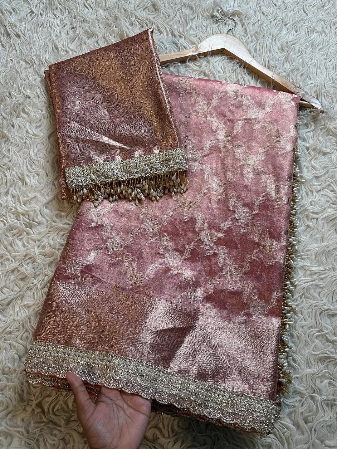 Malika Rose Gold Tissue Silk Saree