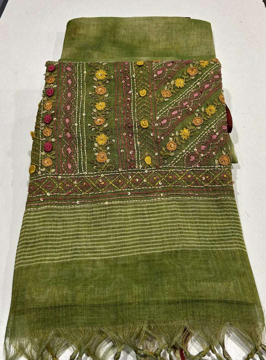 Iraah Green Linen Tissue Saree