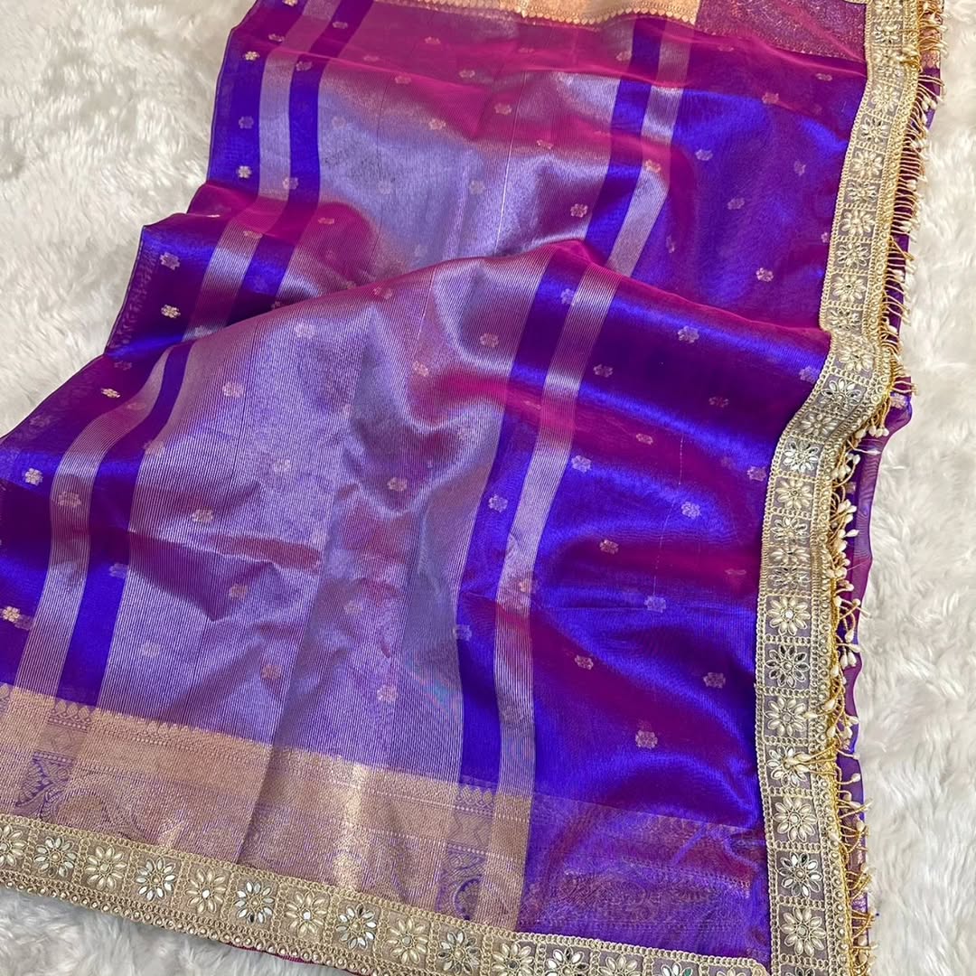 Suhani Purple Blue Tissue Silk Saree