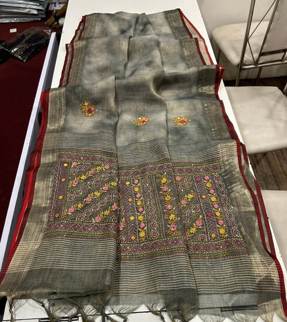 Iraah Grey Linen Tissue Saree