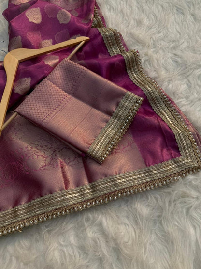Zarina Deep Pink Tissue Silk Saree