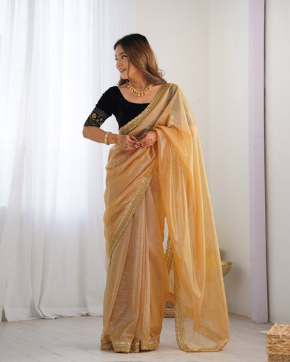 Kanchh Yellow Twill Net Saree