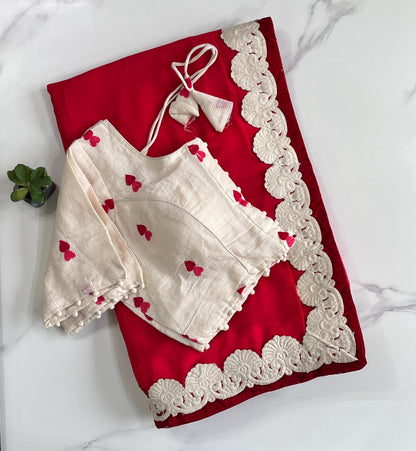 Preet Red Georgette Saree with Chikankari Embroidery