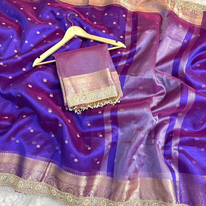 Suhani Purple Blue Tissue Silk Saree