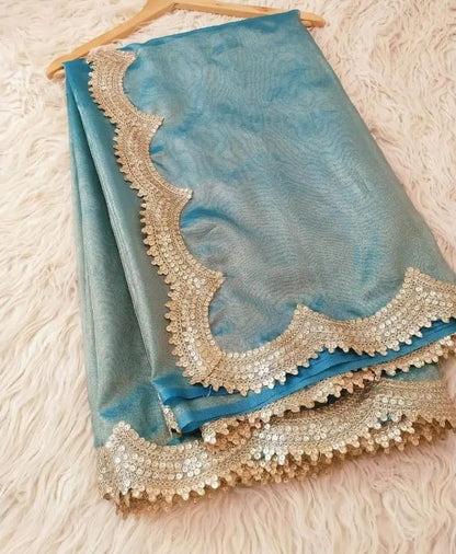 Tara Teal Tissue Silk Saree