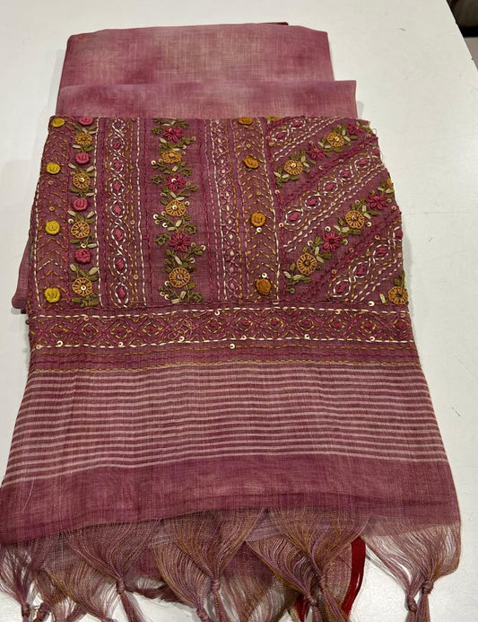 Iraah Pink Linen Tissue Saree