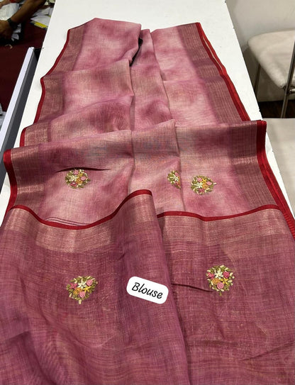 Iraah Pink Linen Tissue Saree