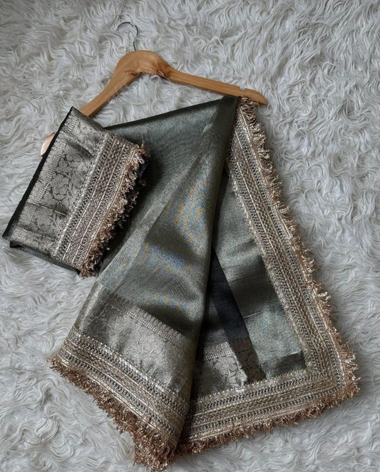Noor Grey Tissue Silk Saree