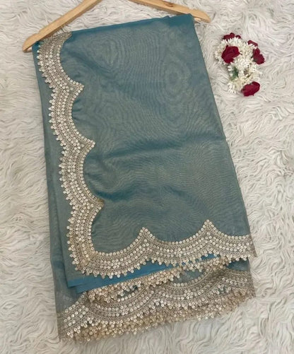 Tara Teal Tissue Silk Saree