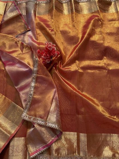 Kanvi Rose Gold Tissue Silk Saree